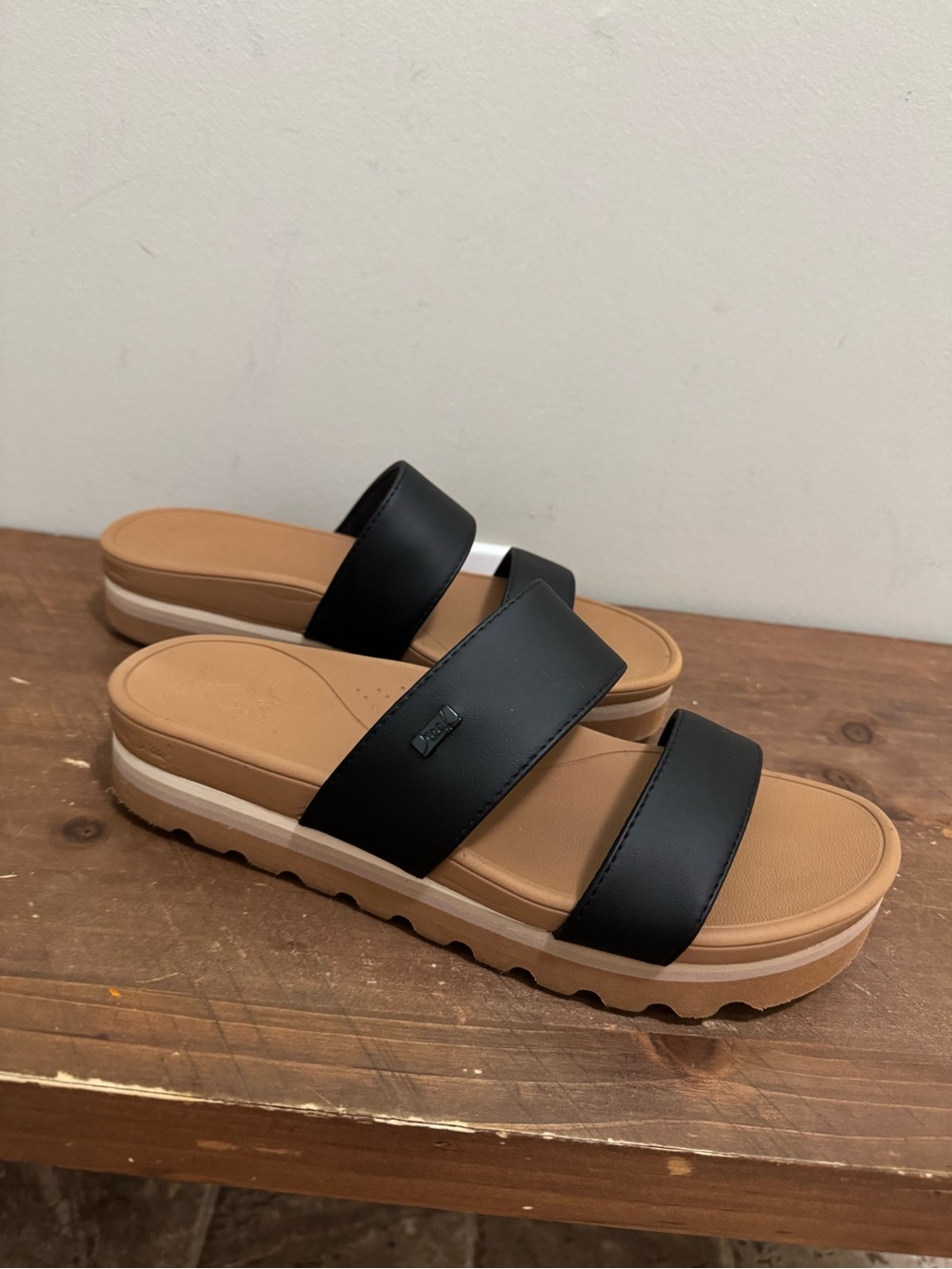 REEF Women's Black Double-Strap Platform Slide Sandals Size 10